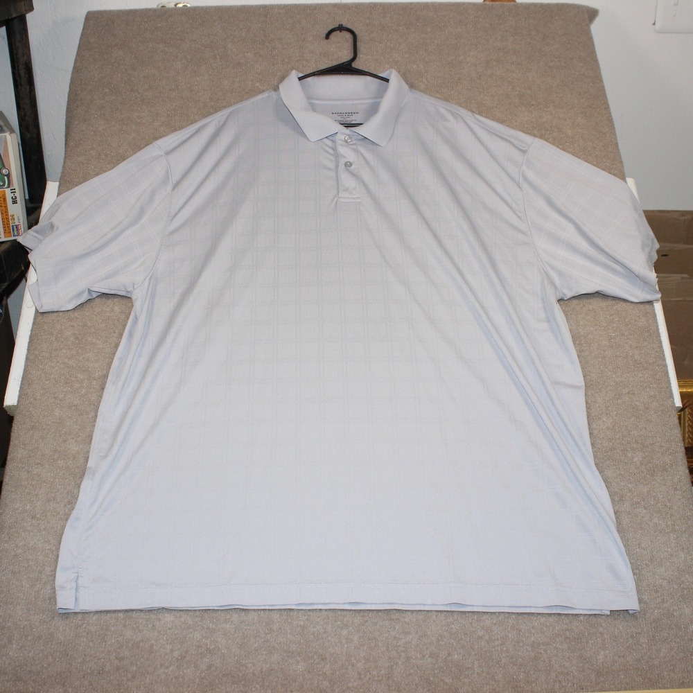 Saddlebred Tall Man Polo Shirt 3XLT Light Blue Grid Easy Care Short Sleeve Golf